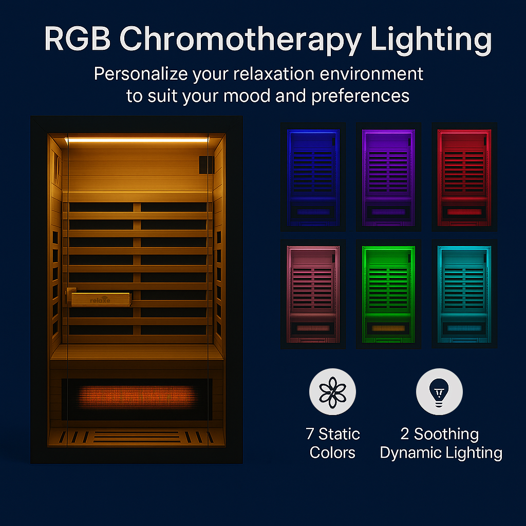 Relaxe Caldera ™ Vollspektrum -Infrarot -Sauna mit Rotlichttherapie Panel